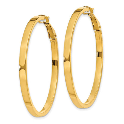 14K Gelbgold 3x40mm Poliert Quadratisch Röhre Rund Creolen