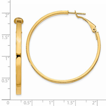 14K Gelbgold 3x40mm Poliert Quadratisch Röhre Rund Creolen