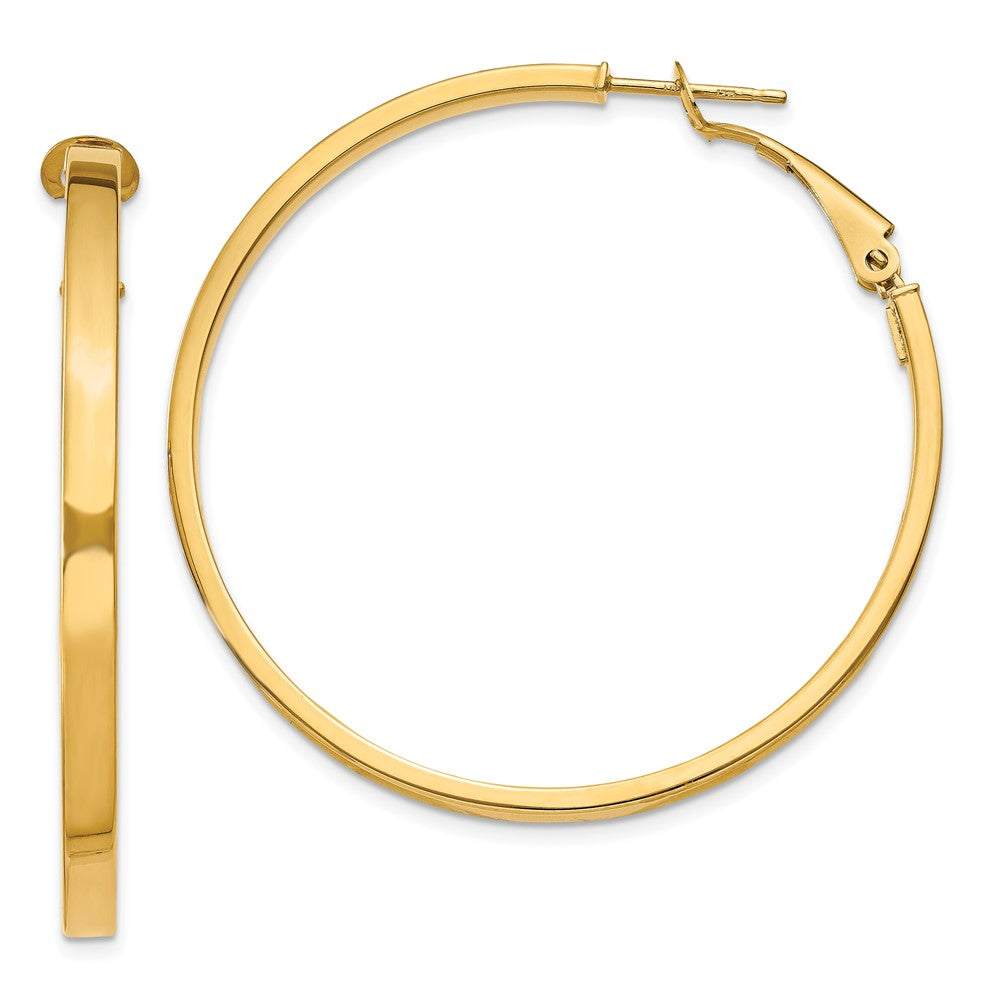 14K Gelbgold 3x40mm Poliert Quadratisch Röhre Rund Creolen