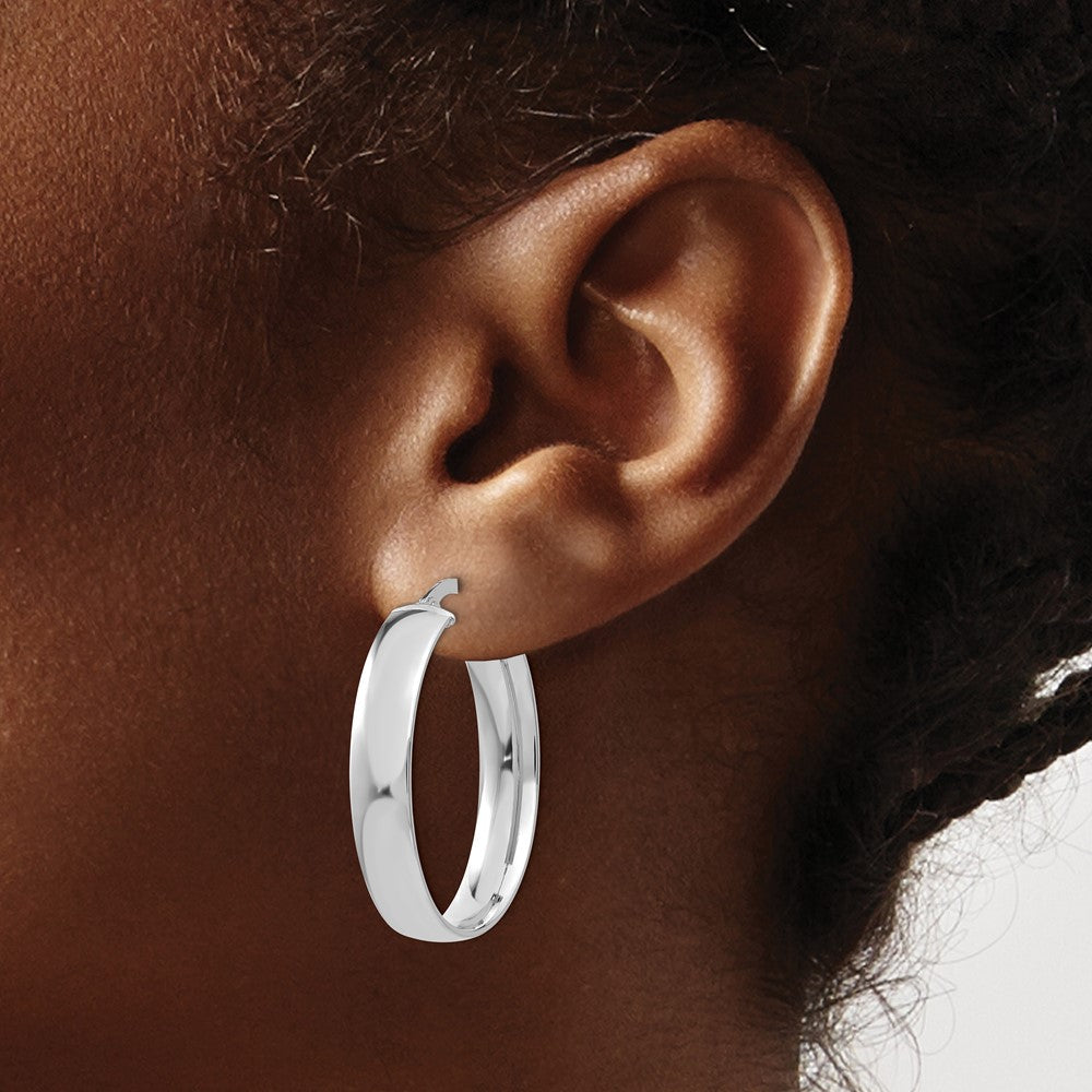 14K Weißgold 5.75mm Poliert Oval Creolen