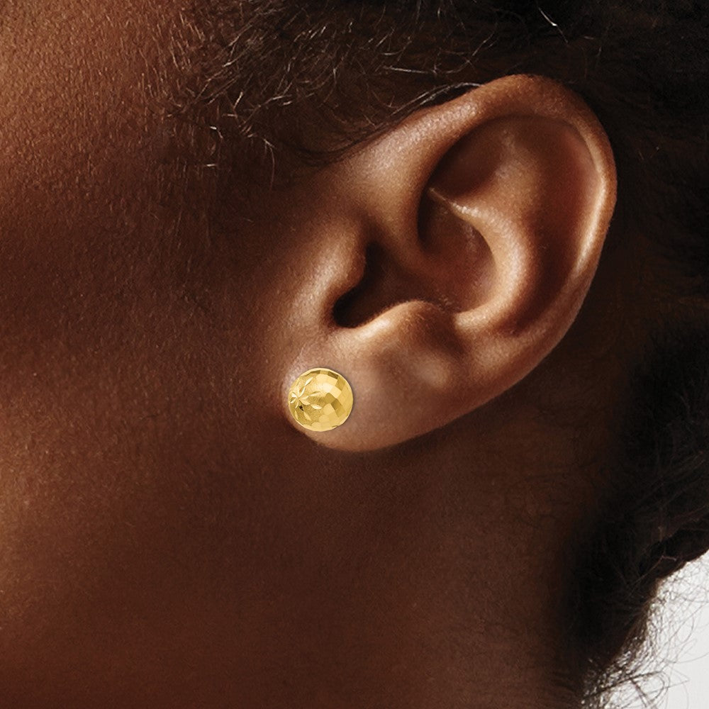 14K Gelbgold 8mm Diamantiert Mirror Kugel Ohrstecker