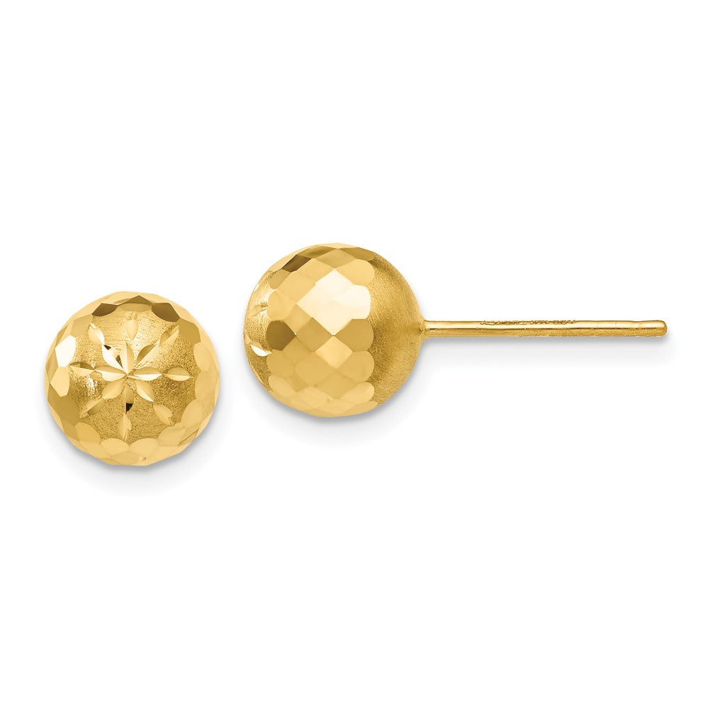 14K Gelbgold 8mm Diamantiert Mirror Kugel Ohrstecker