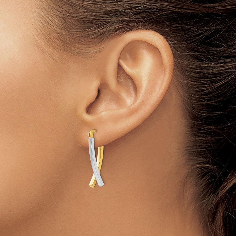 14K Bicolor Klappbar Röhre Ohrringe