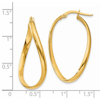 14K Gelbgold 3mm Gedreht Oval Creolen