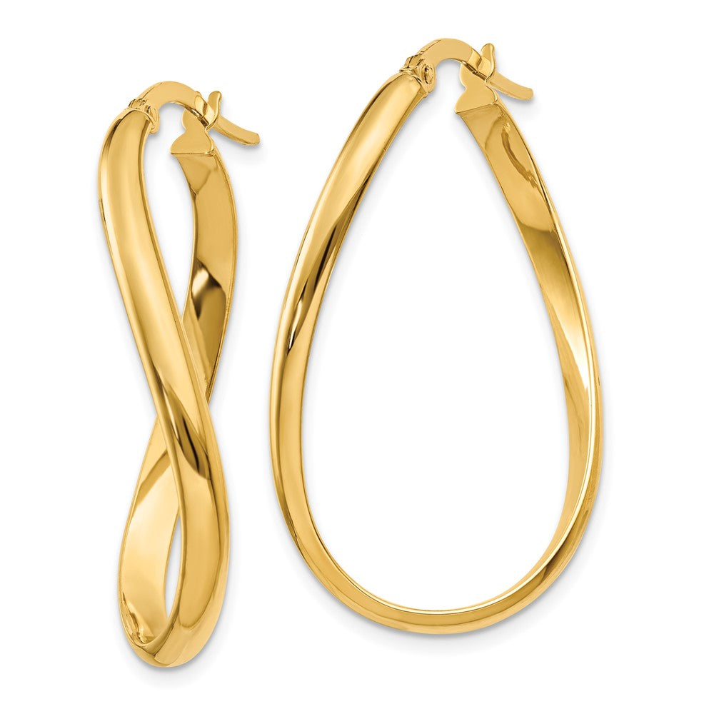 14K Gelbgold 3mm Gedreht Oval Creolen