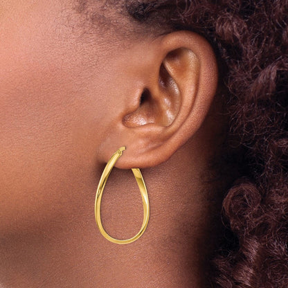 14K Gelbgold 3mm Gedreht Oval Creolen