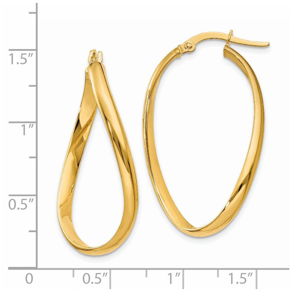 14K Gelbgold 3mm Gedreht Oval Creolen