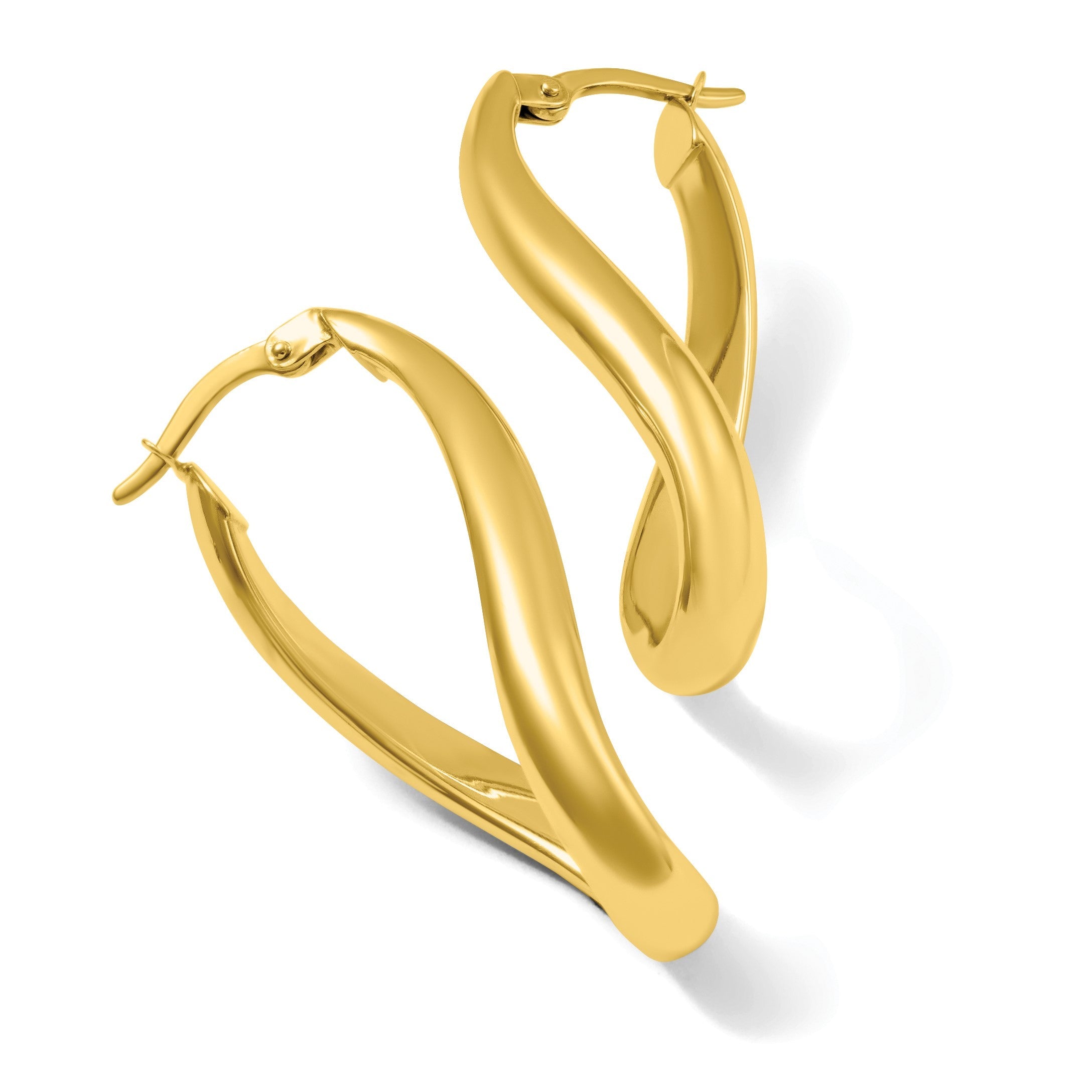 14K Gelbgold 3mm Gedreht Oval Creolen