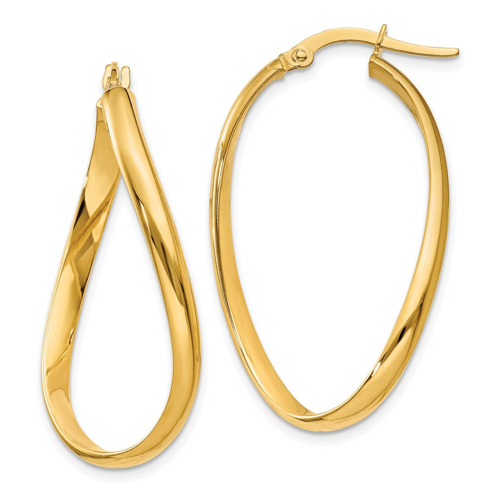 14K Gelbgold 3mm Gedreht Oval Creolen