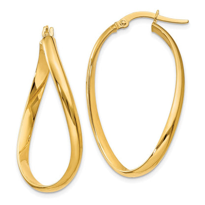 14K Gelbgold 3mm Gedreht Oval Creolen