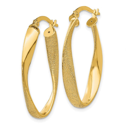 14K Gelbgold 14ky Oval Gedreht Creolen