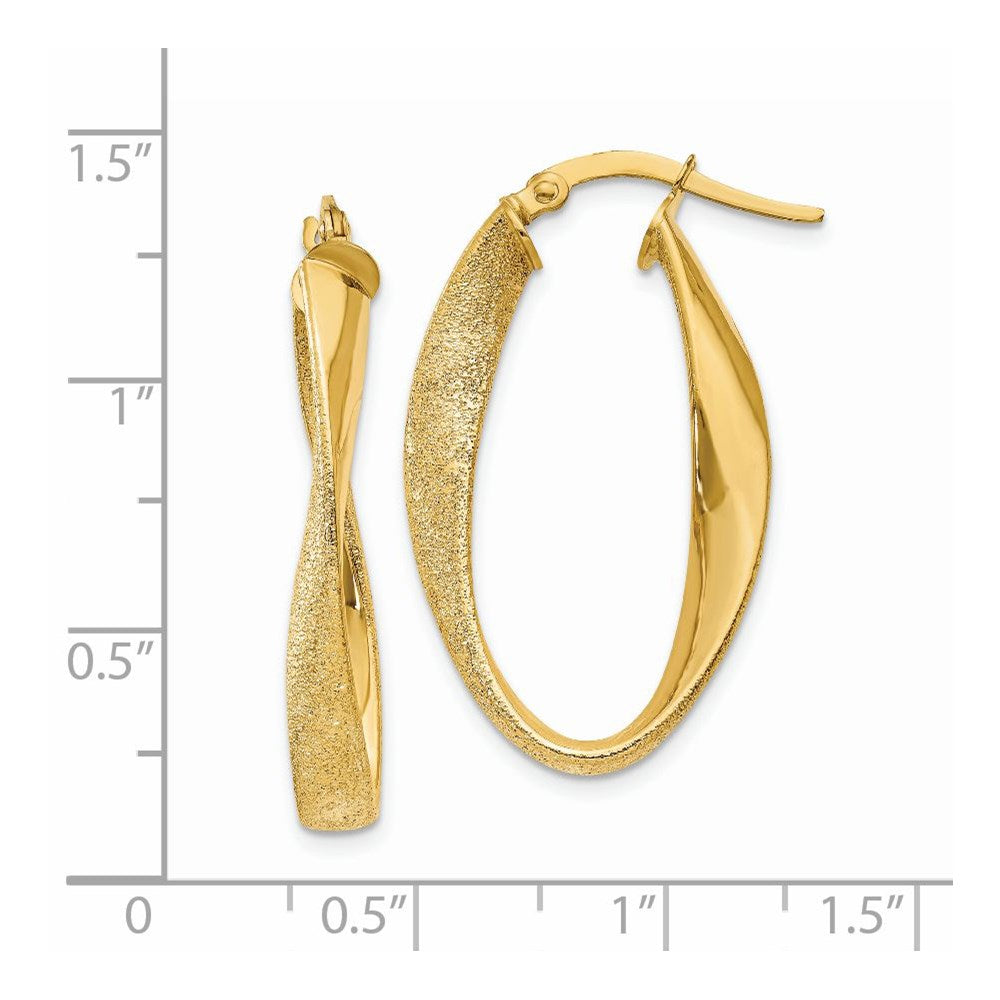 14K Gelbgold 14ky Oval Gedreht Creolen