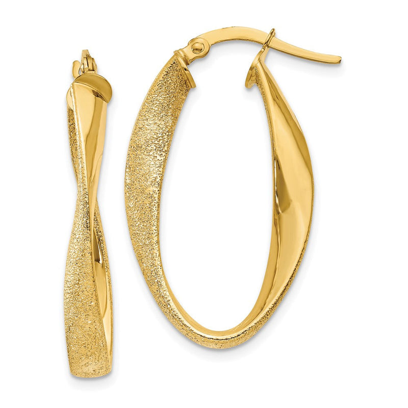 14K Gelbgold 14ky Oval Gedreht Creolen