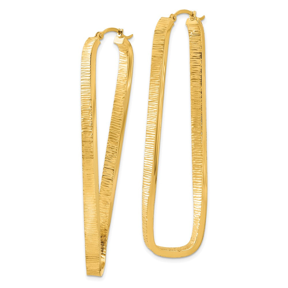 14K Gelbgold 4mm Strukturiert Gedreht Oval Creolen
