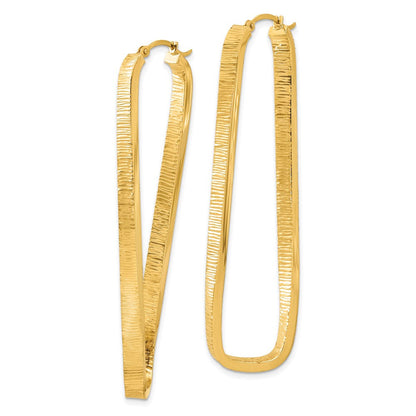 14K Gelbgold 4mm Strukturiert Gedreht Oval Creolen