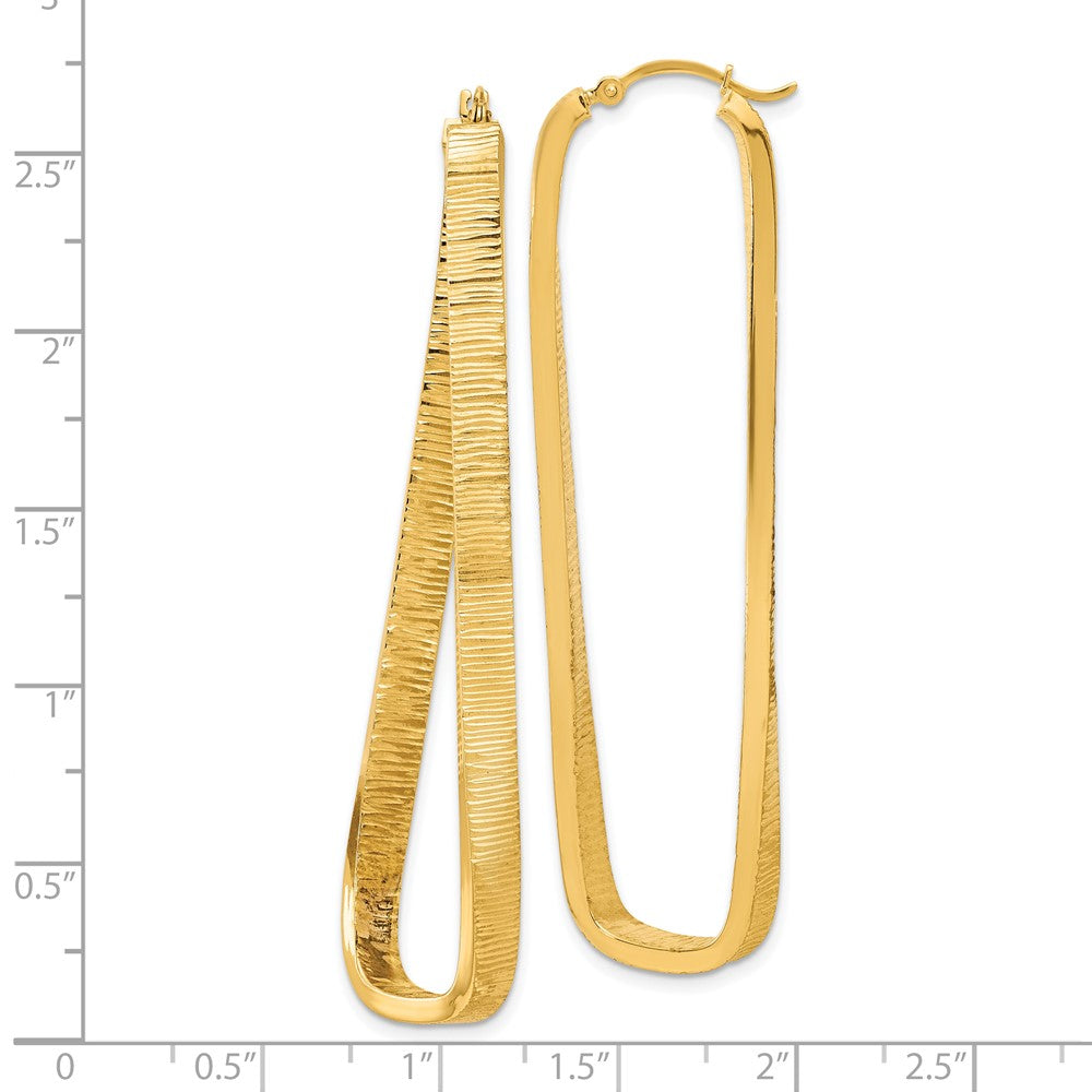 14K Gelbgold 4mm Strukturiert Gedreht Oval Creolen