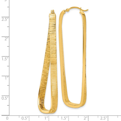 14K Gelbgold 4mm Strukturiert Gedreht Oval Creolen