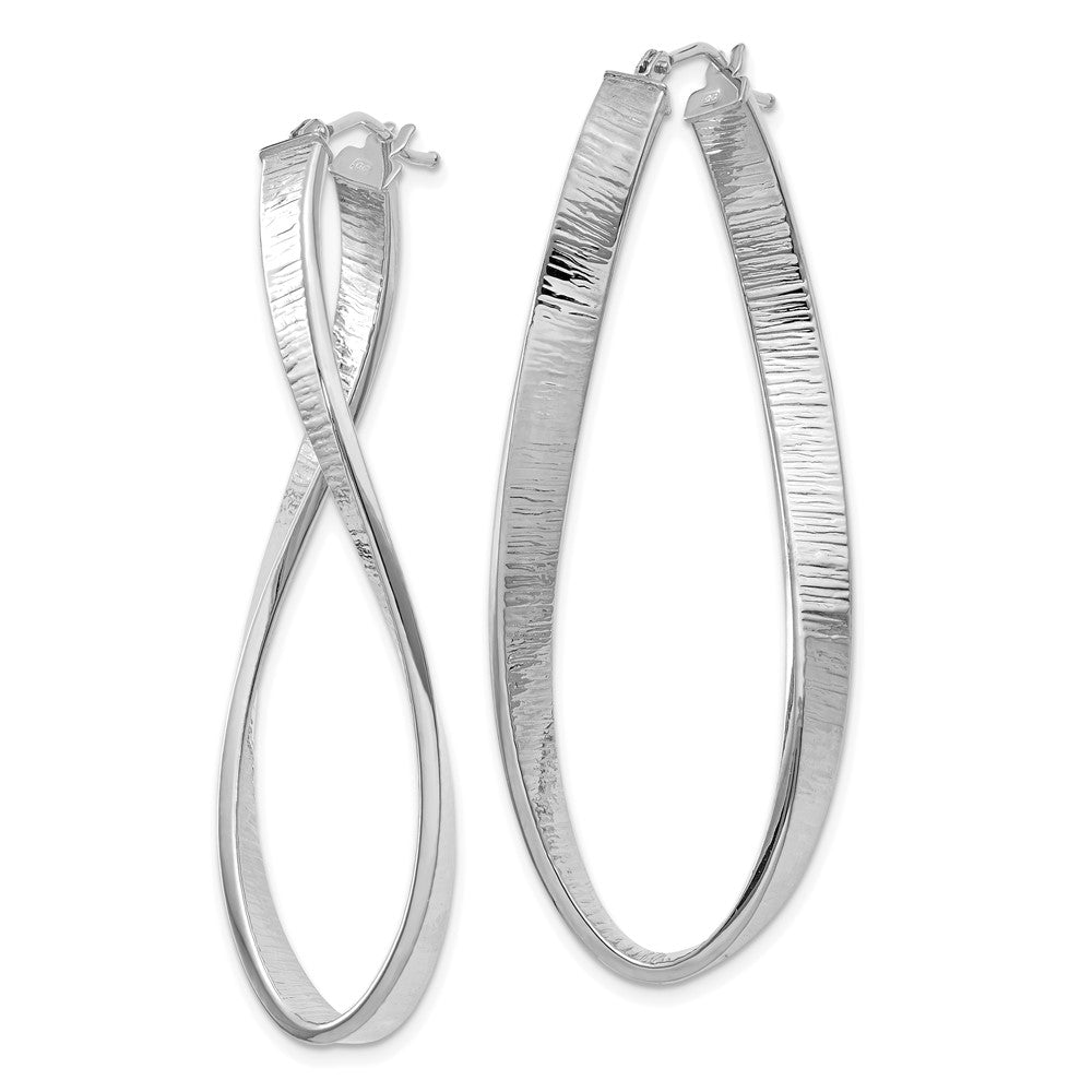 14K Weißgold 4mm Strukturiert Gedreht Oval Creolen