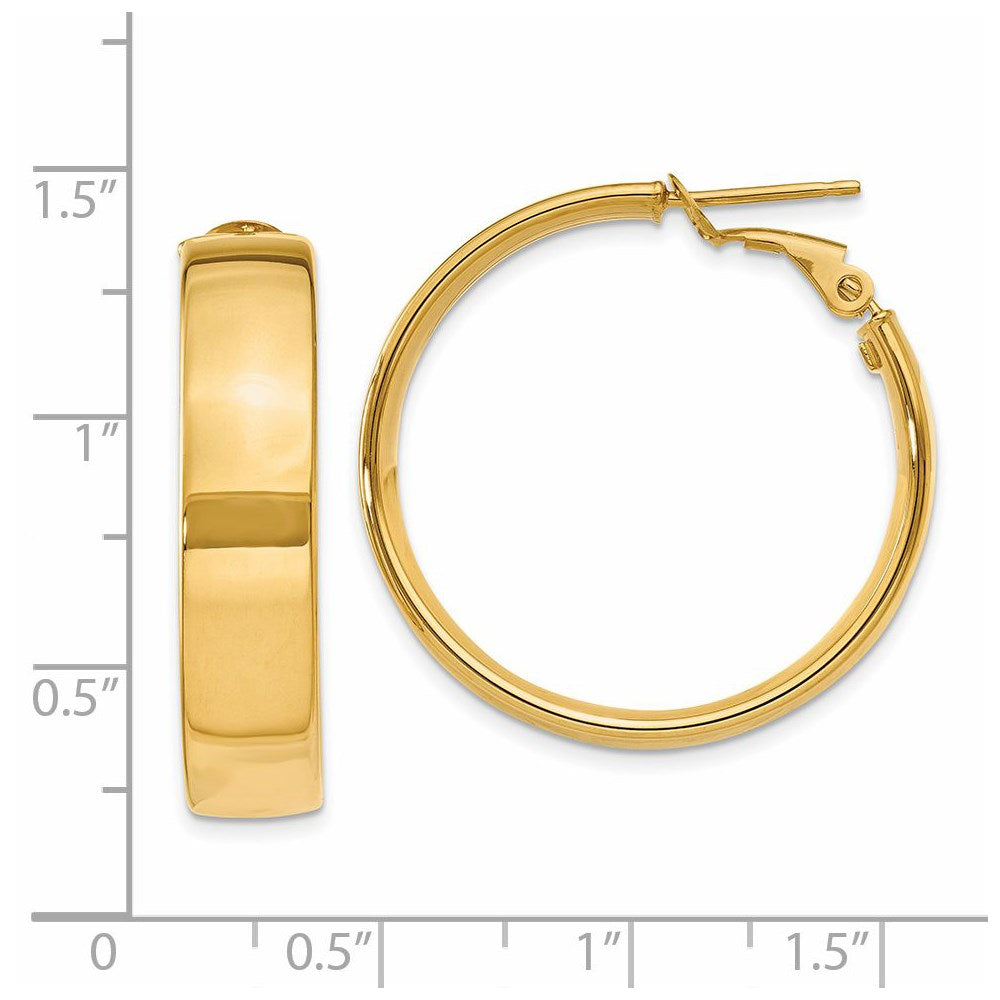 14K Gelbgold 6.75mm Groß Omega Rückseite Creolen