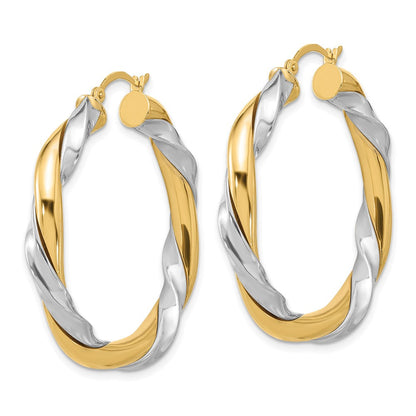 14K Gelb & Rhodium mit Weiß Gedreht Creolen