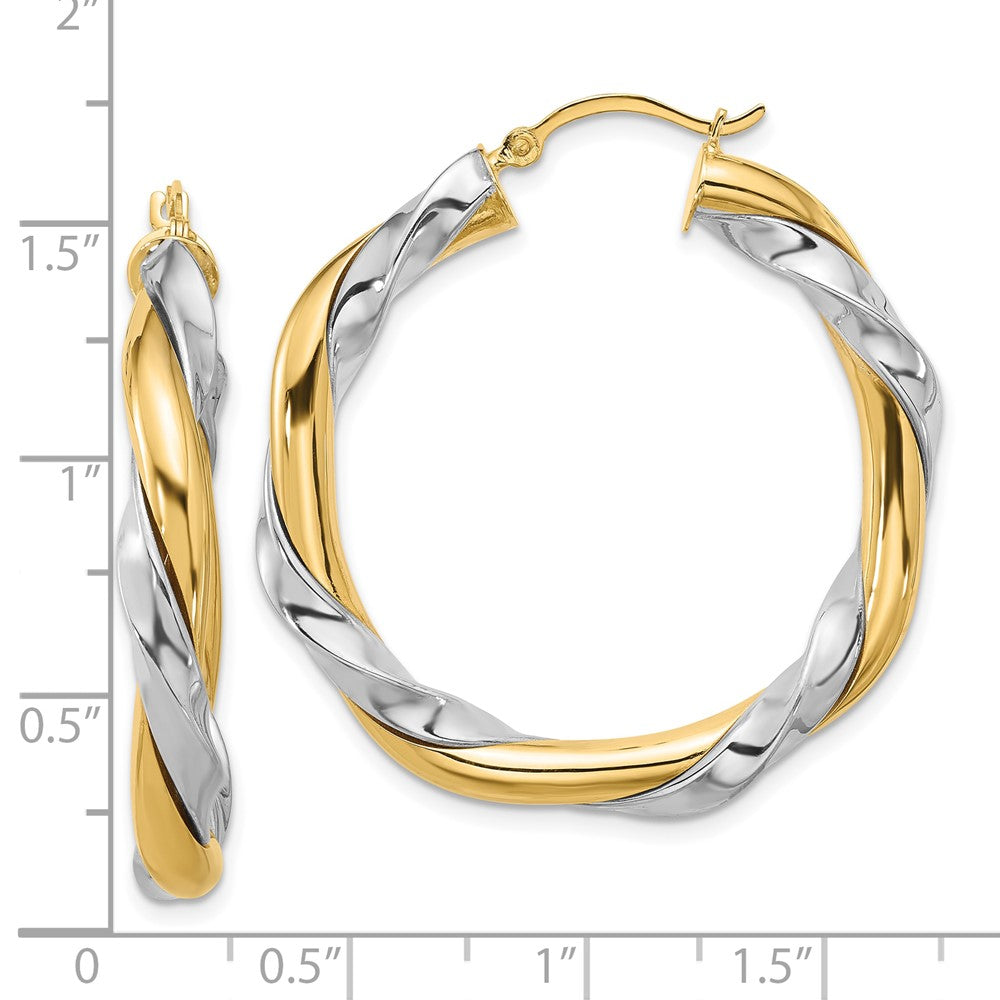 14K Gelb & Rhodium mit Weiß Gedreht Creolen