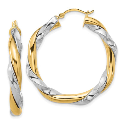 14K Gelb & Rhodium mit Weiß Gedreht Creolen