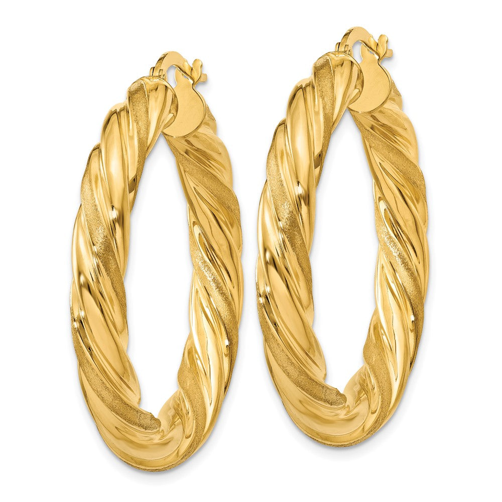 14K Gelbgold 5mm Satiniert & Poliert Gedreht Creolen