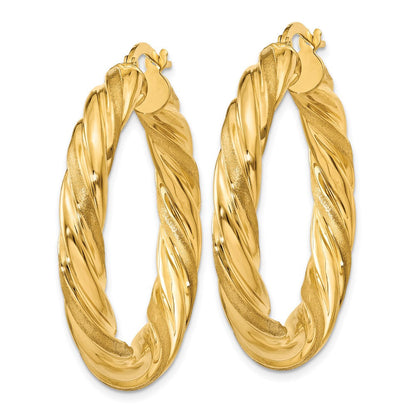 14K Gelbgold 5mm Satiniert & Poliert Gedreht Creolen