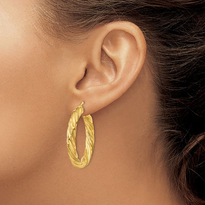 14K Gelbgold 5mm Satiniert & Poliert Gedreht Creolen