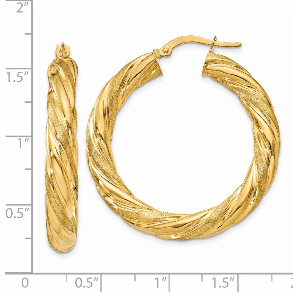 14K Gelbgold 5mm Satiniert & Poliert Gedreht Creolen