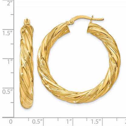 14K Gelbgold 5mm Satiniert & Poliert Gedreht Creolen
