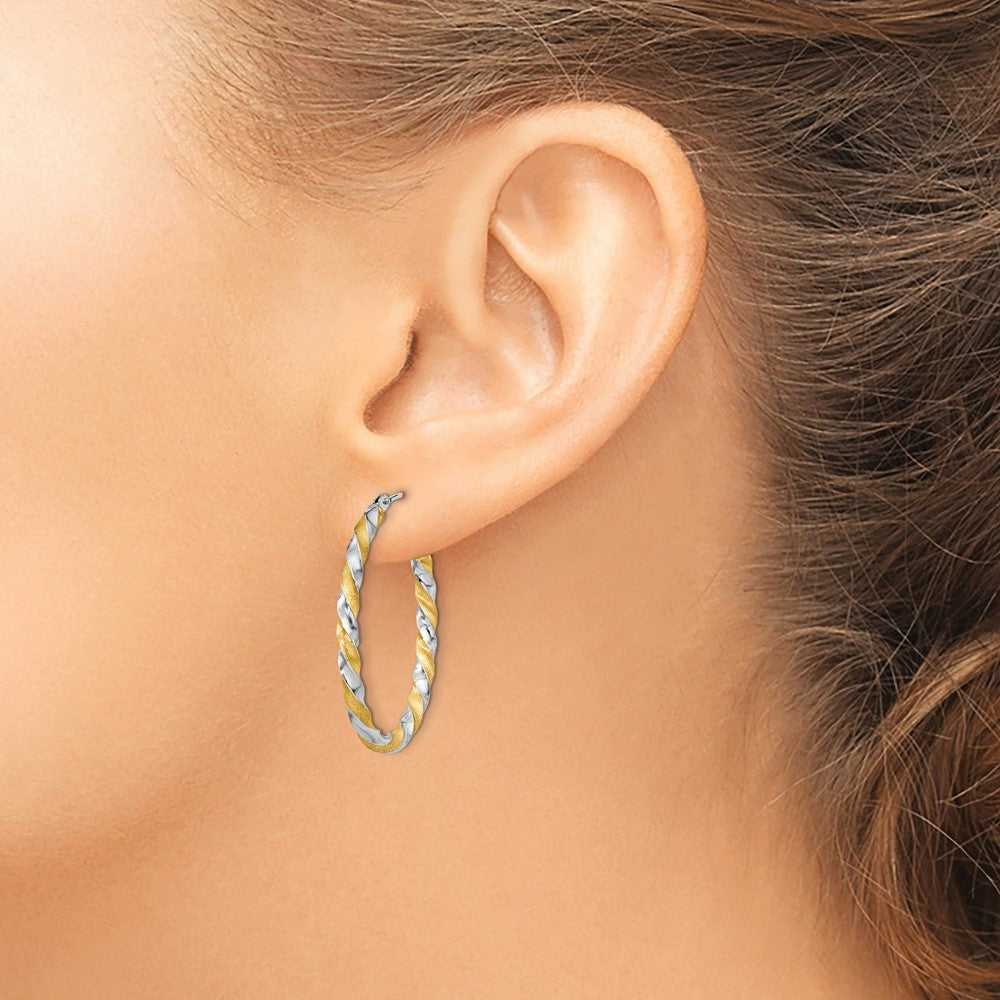 14K Gelb & Rhodium Gold Weiß Gedreht Creolen