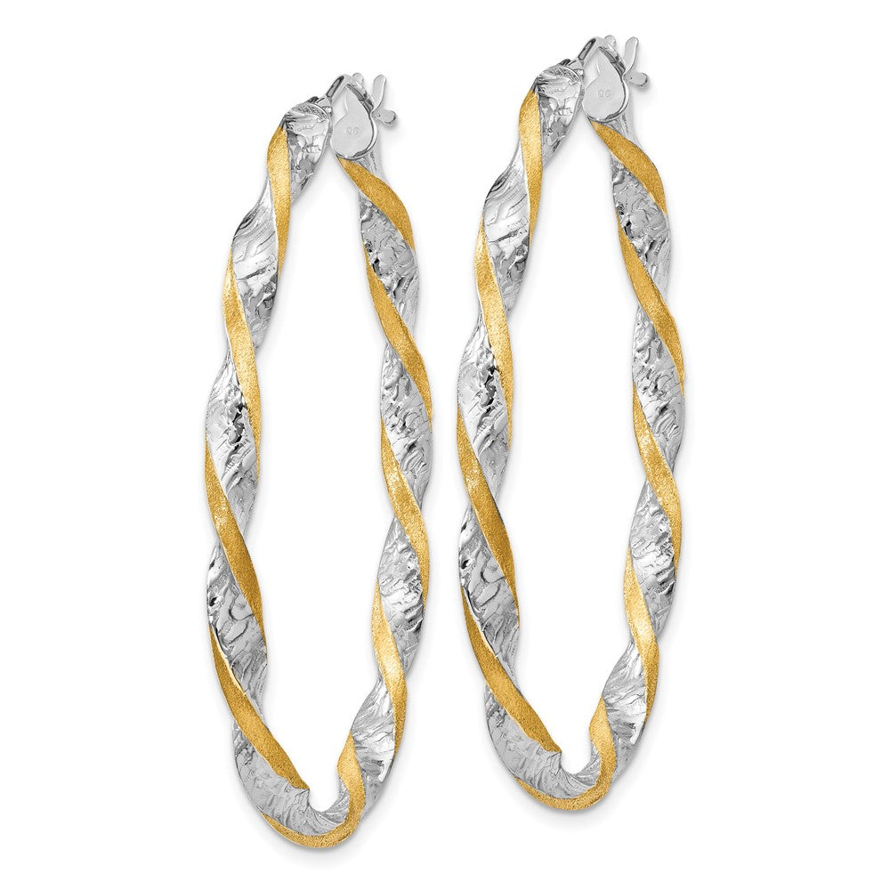 14K Weißgold & Gelb Rhodium Gedreht Diamantiert Oval Creolen