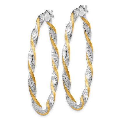 14K Weißgold & Gelb Rhodium Gedreht Diamantiert Oval Creolen