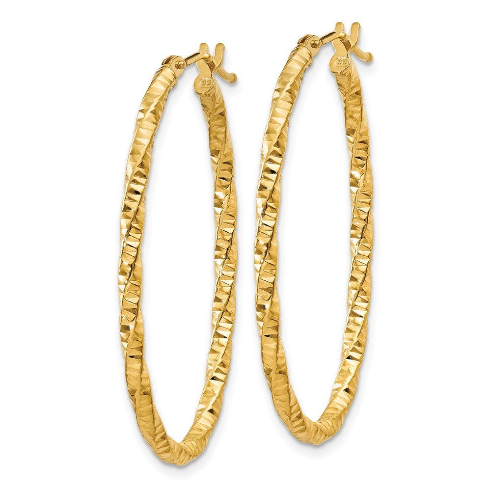 14K Gelbgold 14ky 2mm Diamantiert Oval Creolen