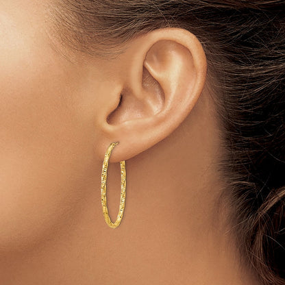 14K Gelbgold 14ky 2mm Diamantiert Oval Creolen