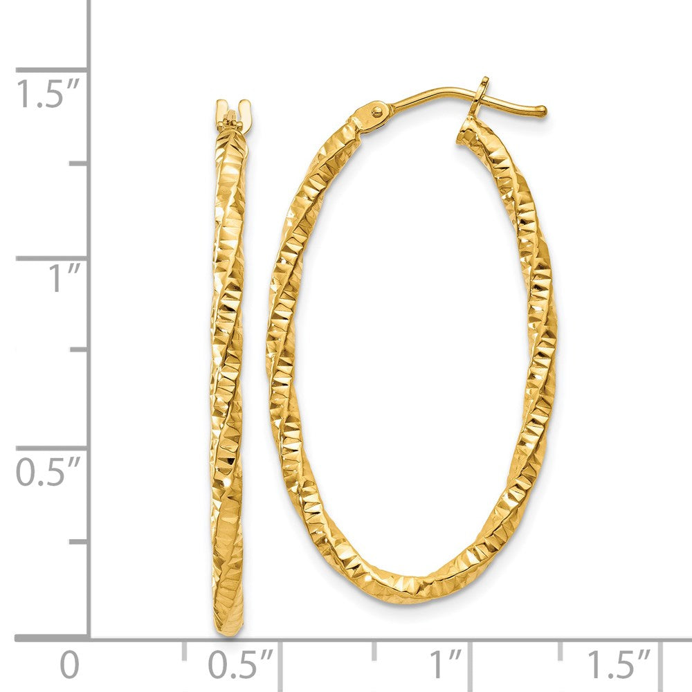 14K Gelbgold 14ky 2mm Diamantiert Oval Creolen