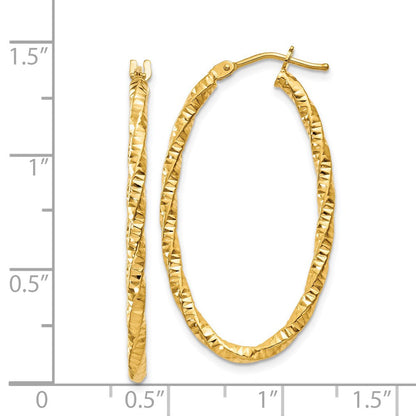 14K Gelbgold 14ky 2mm Diamantiert Oval Creolen