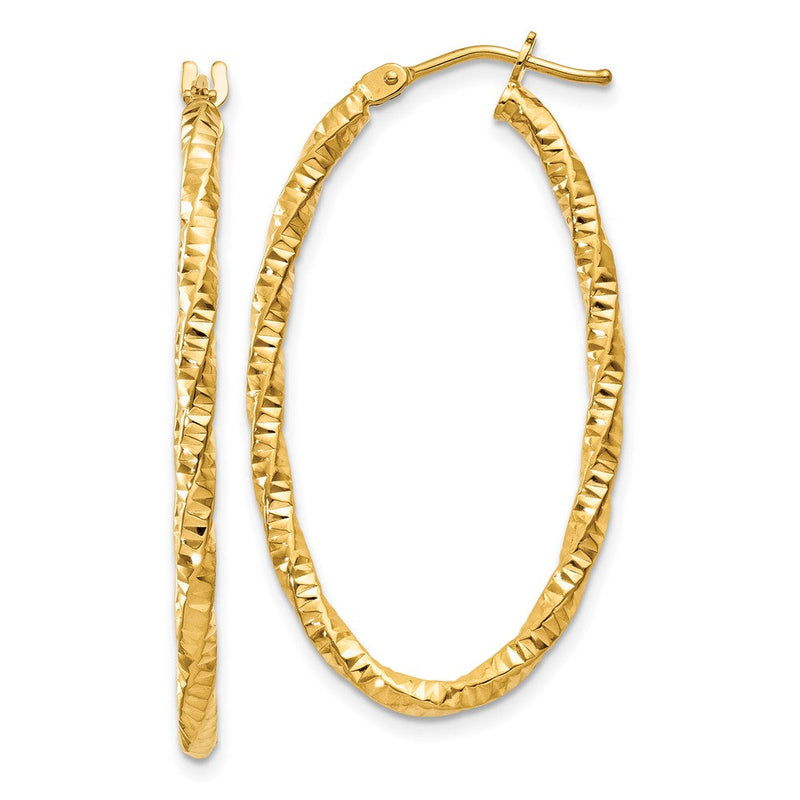 14K Gelbgold 14ky 2mm Diamantiert Oval Creolen