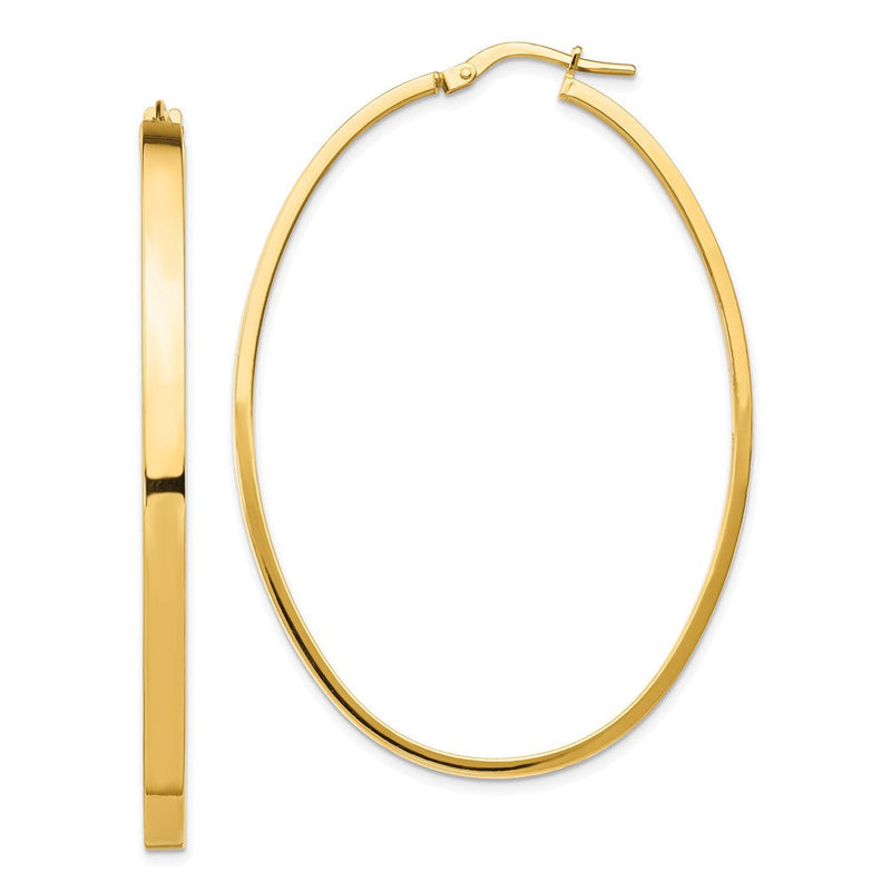 14K Gelbgold 14ky 3mm Poliert Groß Oval Creolen