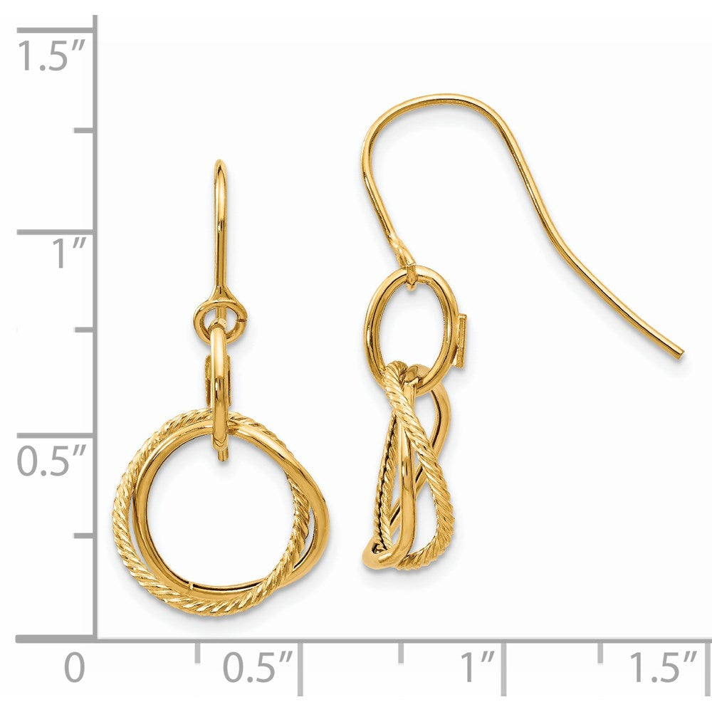 14K Gelbgold Klein Gedreht Kreis Hirte Haken Ohrringe