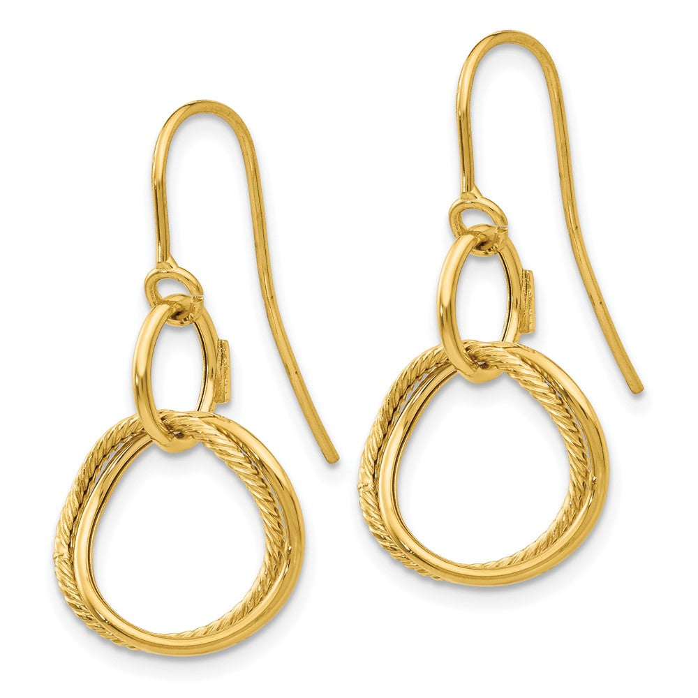 14K Gelbgold Klein Gedreht Kreis Hirte Haken Ohrringe