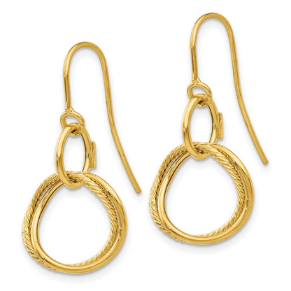 14K Gelbgold Klein Gedreht Kreis Hirte Haken Ohrringe