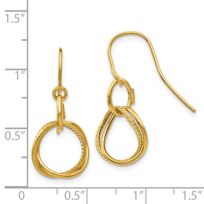 14K Gelbgold Klein Gedreht Kreis Hirte Haken Ohrringe