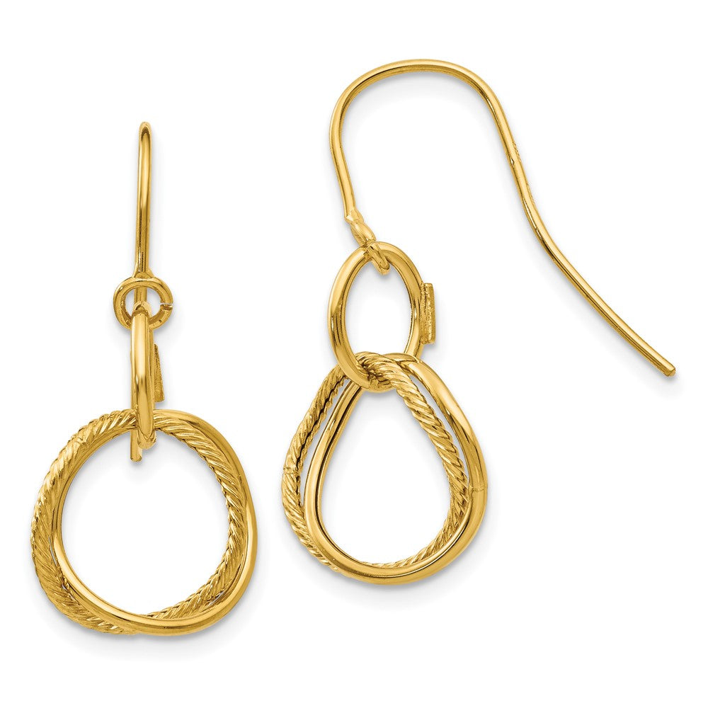 14K Gelbgold Klein Gedreht Kreis Hirte Haken Ohrringe