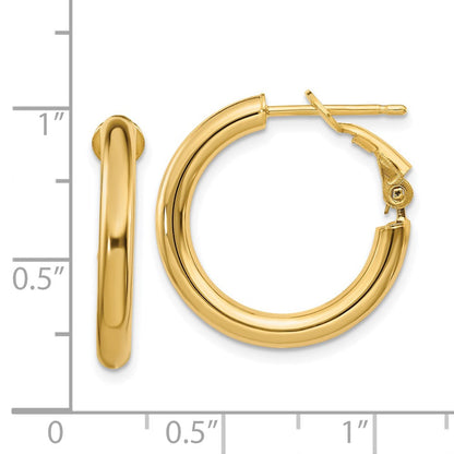 14K Gelbgold 3x15mm Poliert Rund Omega Rückseite Creolen