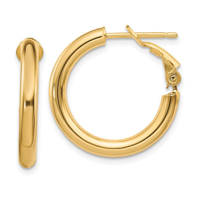 14K Gelbgold 3x15mm Poliert Rund Omega Rückseite Creolen