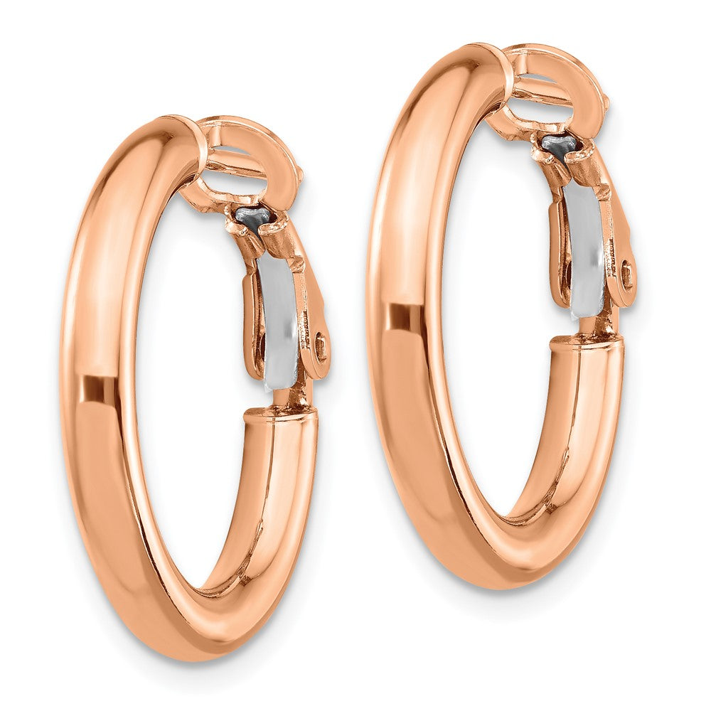 14K Roségold 3x15mm Poliert Rund Omega Rückseite Creolen