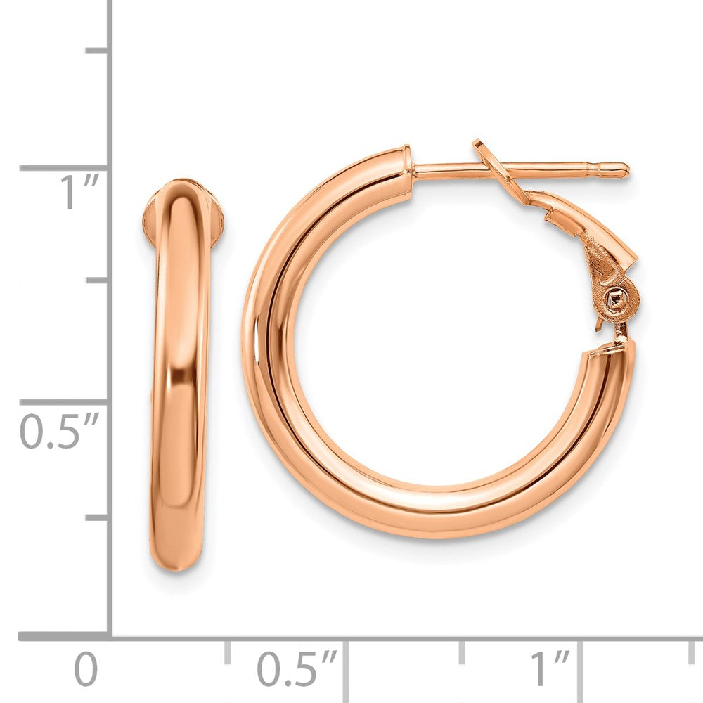 14K Roségold 3x15mm Poliert Rund Omega Rückseite Creolen