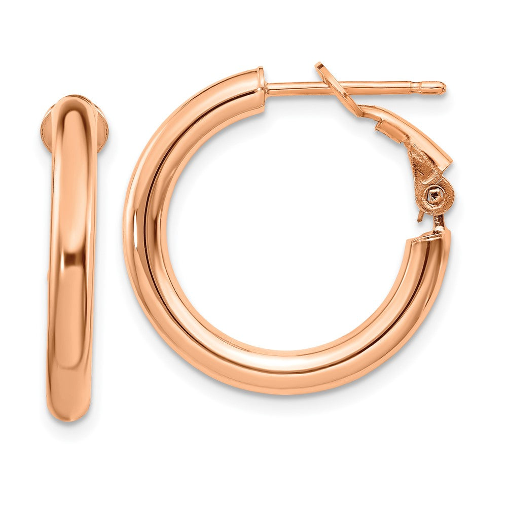 14K Roségold 3x15mm Poliert Rund Omega Rückseite Creolen